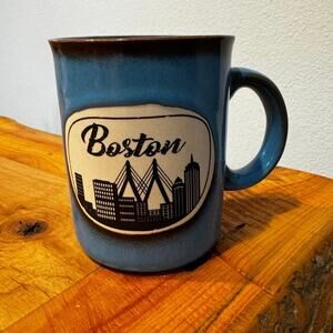 Boston Coffee Mug Cup Black Skyline Silhouette Reactive Glaze Finish